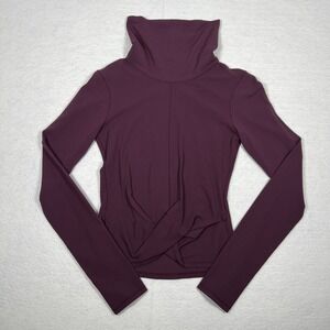 Lululemon Top Womens Small Purple Cropped Turtleneck Knot Long Sleeve Thumbholes